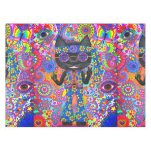 Happy Hippie Cat Sonnenbrille Peace Sign Blume Tischdecke