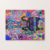 Happy Hippie Cat Sonnenbrille Peace Signes Blume " Puzzle (Horizontal)