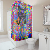 Happy Hippie Cat Sunglasses Peace Signes Blume Duschvorhang (Beispiel)
