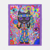 Happy Hippie Cat Sunglasses Peace Signes Blume Fleecedecke (Vorderseite)