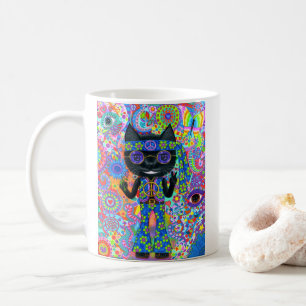 Happy Hippie Cat Sunglasses Peace Signes Blume Kaffeetasse