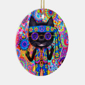 Happy Hippie Cat Sunglasses Peace Signes Blume Keramik Ornament (Rechts)