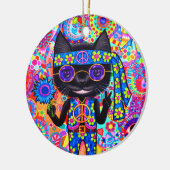 Happy Hippie Cat Sunglasses Peace Signes Blume Keramik Ornament (Links)