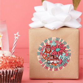 Happy Hippie Geburtstag Retro Farben Runder Aufkleber