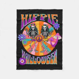 Happy Hippie Halloween Groovy Retro Tanzskelett Fleecedecke