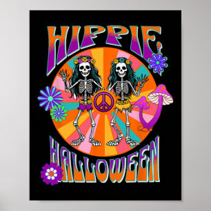 Happy Hippie Halloween Groovy Retro Tanzskelett Poster