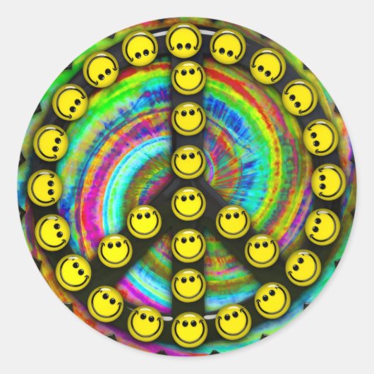 Happy Hippie Peace Runder Aufkleber (Vorderseite)