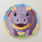 Happy Hippo Character Rundes Kissen (Rückseite)
