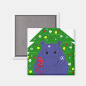 Happy Hippo Christmas Design Magnet (Vorderseite/Rückseite)
