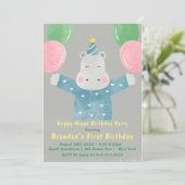 Happy Hippo Einladung zum ersten Geburtstag (Stehend Vorderseite)