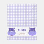 Happy Hippo Face Lila Gingham Fleecedecke (Vorderseite)