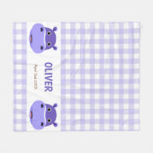Happy Hippo Face Lila Gingham Fleecedecke (Vorderseite (Horizontal))