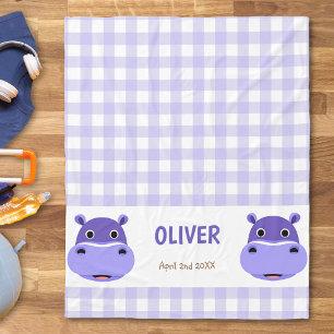 Happy Hippo Face Lila Gingham Fleecedecke