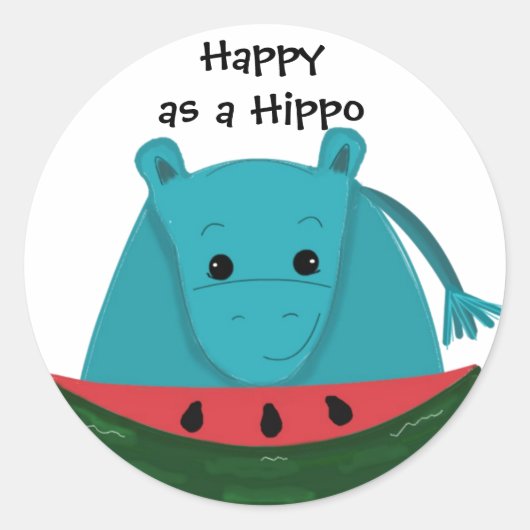 Happy Hippo mit Watermelon Slice Runder Aufkleber (Vorderseite)