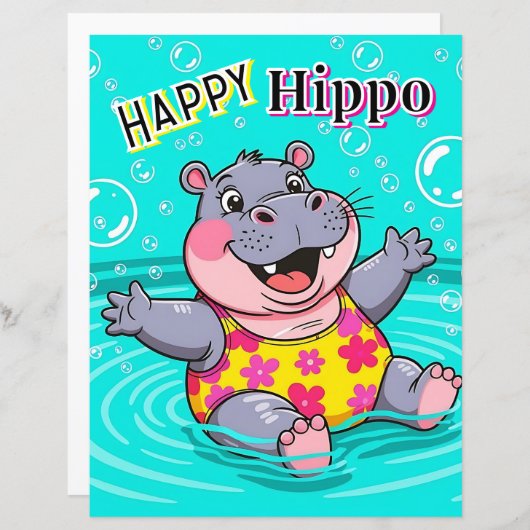 Happy Hippo | Niedlicher Cartoon Kids Kinderzimmer (Vorne/Hinten)