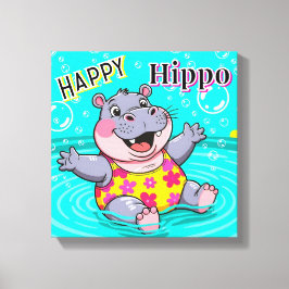 Happy Hippo | Niedlicher Cartoon Kids Kinderzimmer Leinwanddruck