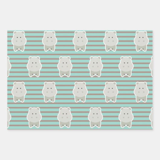 Happy Hippo Stripes Geburtsname Geschenkpapier Set (Vorderseite 3)