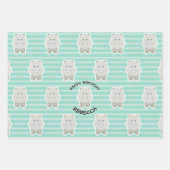 Happy Hippo Stripes Geburtsname Geschenkpapier Set (Vorderseite)