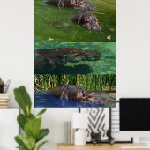 Happy Hippos in einem Teich, Poster (Heimbüro)