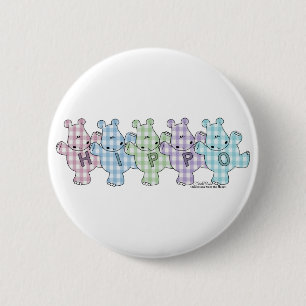 Happy Hippos pastel gingham Button