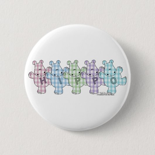 Happy Hippos pastel gingham Button (Vorderseite)