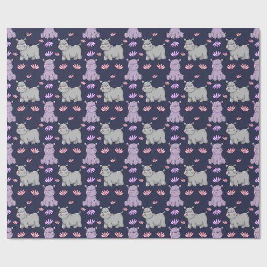 Happy Hippos und Blume Geschenkpapier (Flach)