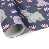 Happy Hippos und Blume Geschenkpapier (Rolleneckpunkt)