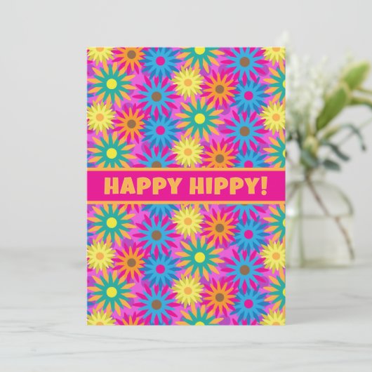 Happy Hippy Birthday 1960s Retro 60th BDay Party Einladung (Stehend Vorderseite)