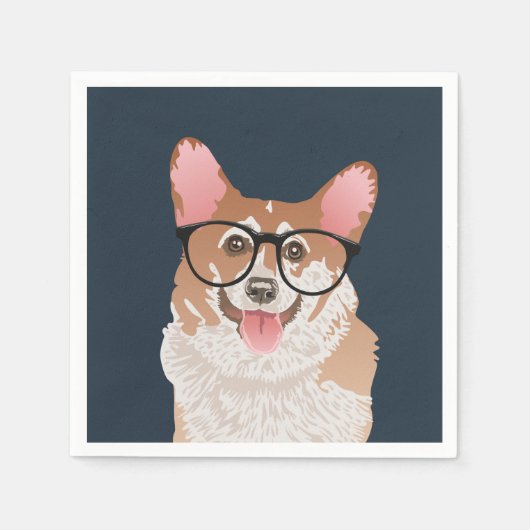 Happy Hipster Pembroke Welsh Corgi Paper Napkin Serviette (Vorderseite)