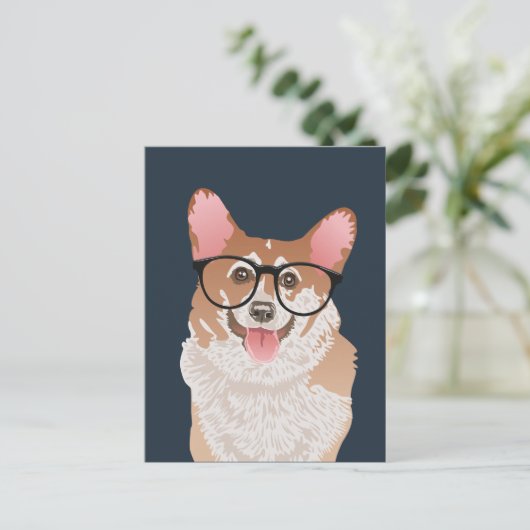 Happy Hipster Pembroke Welsh Corgi Postkarte (Stehend Vorderseite)