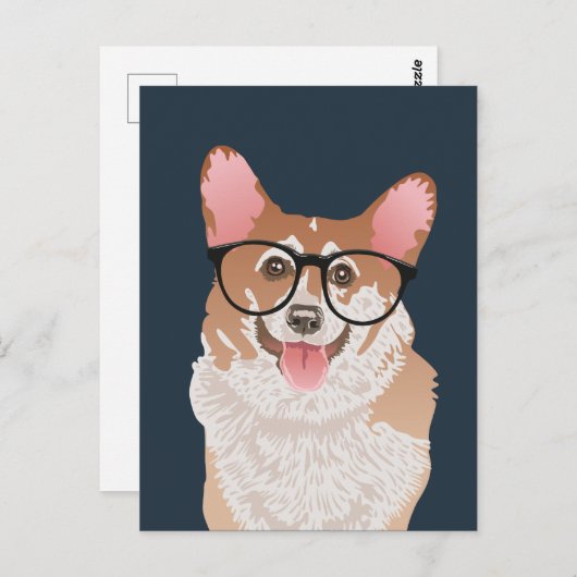 Happy Hipster Pembroke Welsh Corgi Postkarte (Vorne/Hinten)