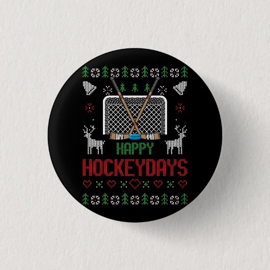 Happy Hockey Days Hockeydays Ugly Christmas Xmas S Button (Vorderseite)