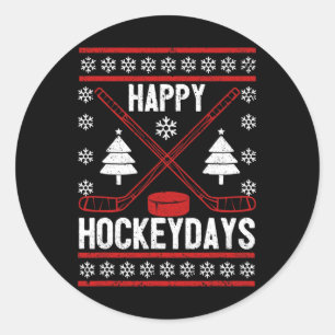 Happy Hockeydays Fun Christmas Ice Hockey Spieler  Runder Aufkleber