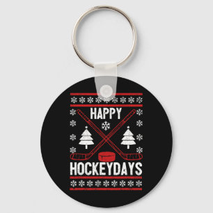 Happy Hockeydays Fun Christmas Ice Hockey Spieler Schlüsselanhänger