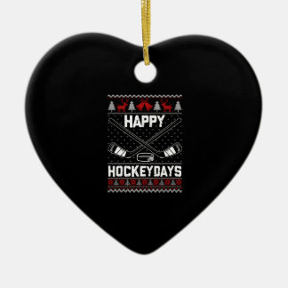 Happy Hockeydays Funny Christmas Ice Hockey Player Keramik Ornament