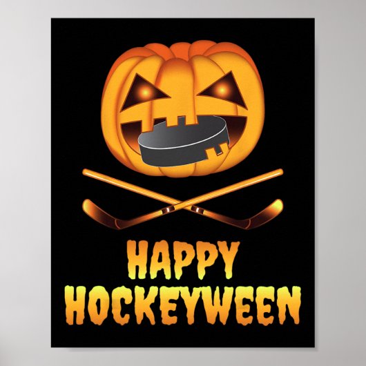 Happy Hockeyween Hockey Pumpkin Eating Puck Fun Ha Poster (Vorne)