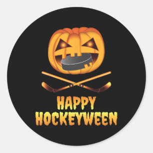 Happy Hockeyween Hockey Pumpkin Eating Puck Fun Ha Runder Aufkleber