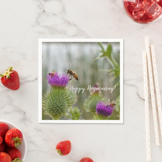 Happy Hogmanay Party Scottish Thistle Honey Bees Serviette (Beispiel)