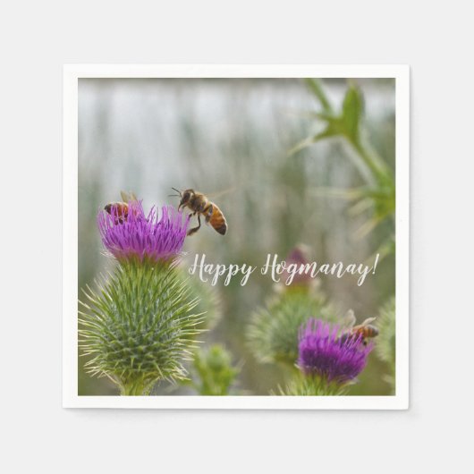 Happy Hogmanay Party Scottish Thistle Honey Bees Serviette (Vorderseite)