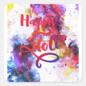 Happy Holi Announcement Quadratischer Aufkleber (Vorderseite)