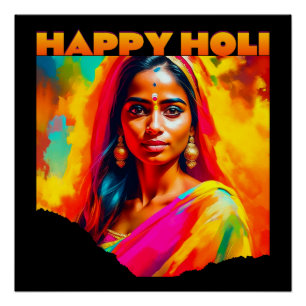 Happy Holi Beautiful Frau Poster