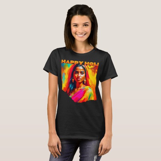 Happy Holi Beautiful Frau T-Shirt (Vorne ganz)