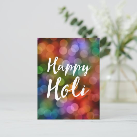 Happy Holi Bokeh Postkarte (Stehend Vorderseite)