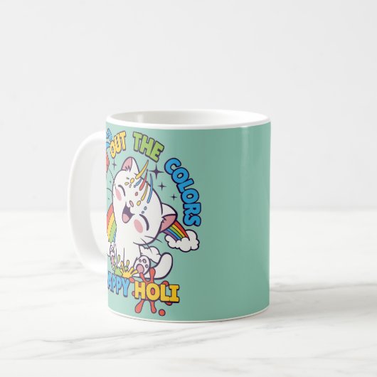 Happy Holi Cat Kaffeetasse (Vorderseite Links)