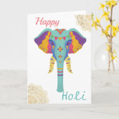 Happy Holi farbenfroher Elefant mit Golden Mandala Karte (Gelbe Blume)