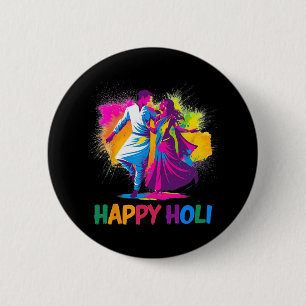 Happy Holi Festival Indian Colors Spring Dance Button