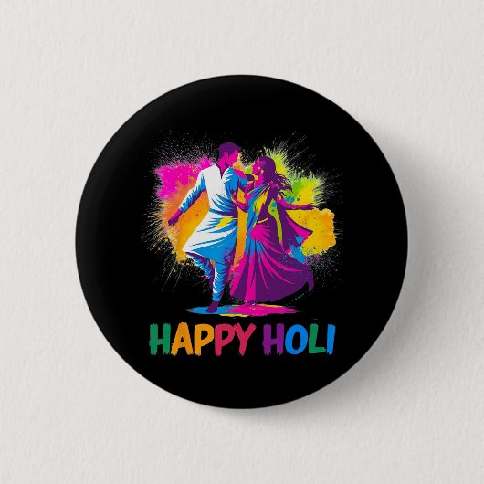 Happy Holi Festival Indian Colors Spring Dance Button (Vorderseite)