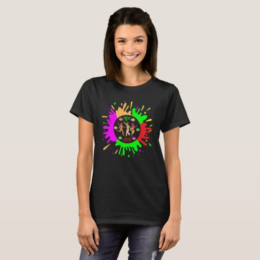 Happy Holi Festival Outfit Farbe Indien Frauen Män T-Shirt (Vorne ganz)