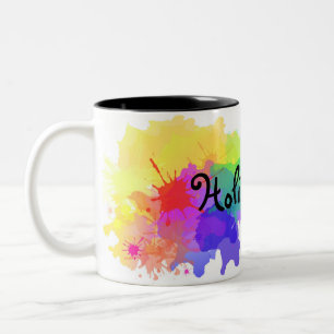 Happy Holi Hintergrund Hinduismus, Farbe. Zweifarbige Tasse