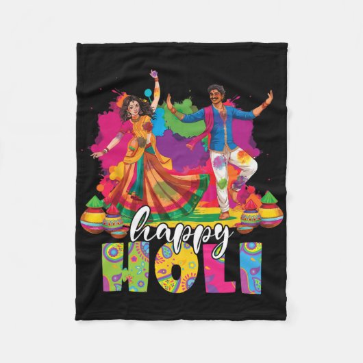 Happy Holi Indian Dancing Spring Holi Festival Fleecedecke (Vorderseite)